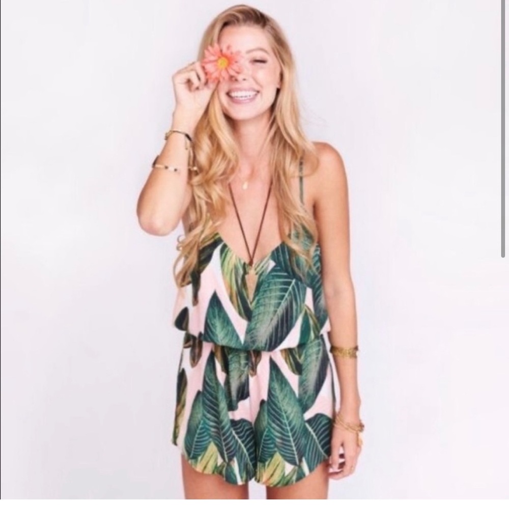 Show Me Your Mum Romper in pink with palm print